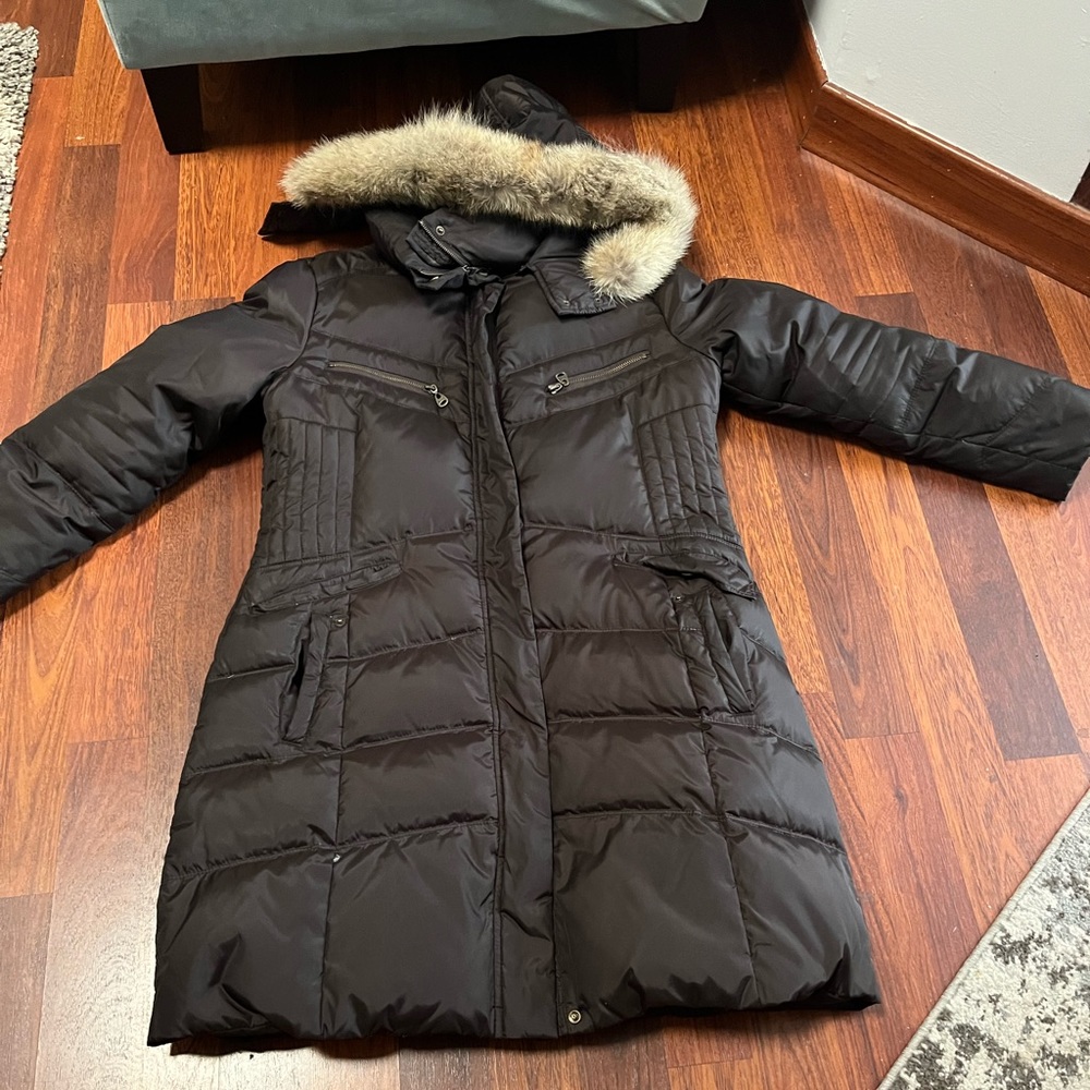 Fur Trimmed Andrew Marc Chocolate Puffer
